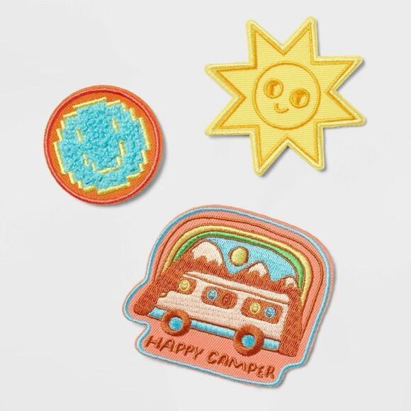 Cat & Jack Kid’s Happy Camper Decorative Twill Fabric  Adhesive Patches, 3 Count - Picture 1 of 9